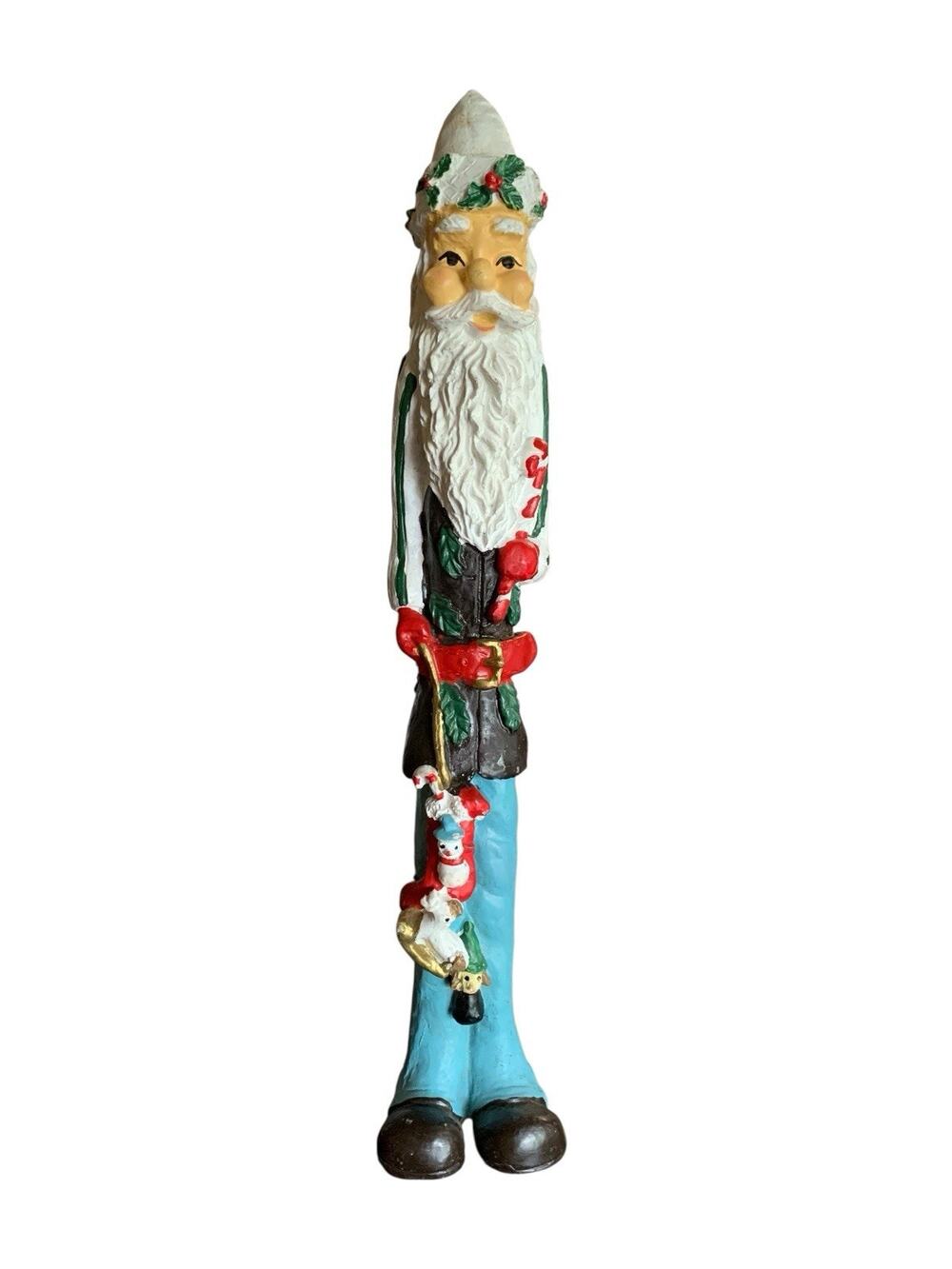 Vintage Skinny Santa Claus Figurine Resin Christmas Decoration Tall 11.5in